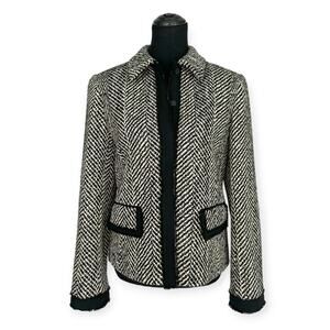 Lafayette 148 | Sz 8 | Wool Blend Tweed Herringbone Knit Fringe Trim Blazer